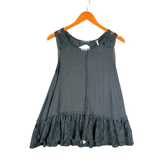 Free People Tops - Free People Shimy Sasha Tank Top Ruffled Lilac Black Womens XS Boho Grunge Tunic